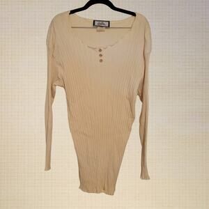 Brody Exterior 80s Ribbed Cotton Tunic Mini Dress Lettuce Edge Cream Large